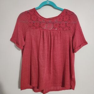 LC Lauren Conrad Coral Lace Blouse size M